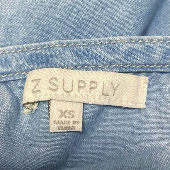 Z Supply Daniela Blue Chambray Square Neck Strap Tiered Denim Jeans Dress Sz XS - Picture 9 of 10